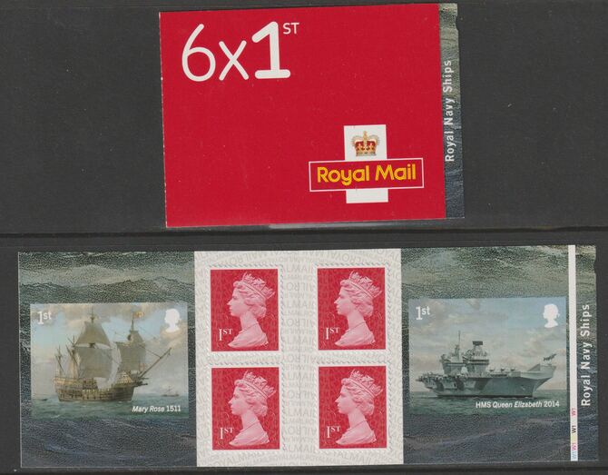 Great Britain 2019 Royal Navy Ships Booklet with 4 x 1st class definitives plus 2 x Ship stamps SG PM69, stamps on ships, stamps on mary rose, stamps on flat topa, stamps on carriers