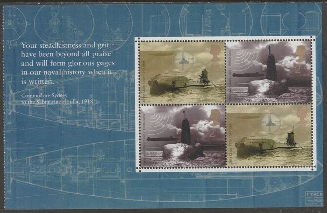 Great Britain 2001 Submarines Booklet pane containing 2 x 45p & 2 x 2nd Class Submarine stamps unmounted mint ex Unseen & Unheard Prestige Booklet SG DX27, stamps on , stamps on  stamps on ships, stamps on  stamps on submarines
