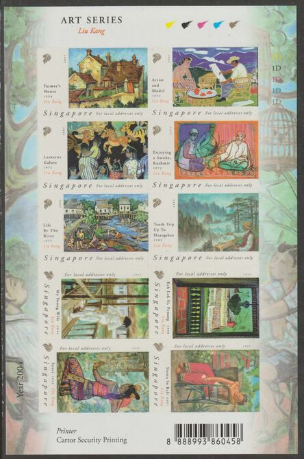 Singapore 2004 Paintings by Liu Kang self adhesive sheetlet containing 10 values unmounted mint, SG1360-69, stamps on arts, stamps on paintings, stamps on self adhesive