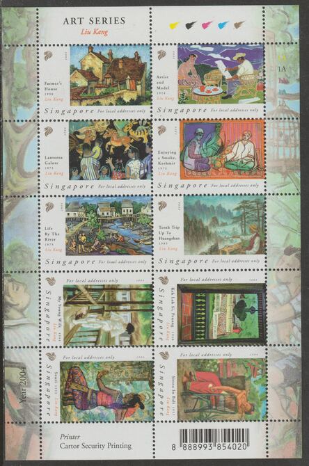 Singapore 2004 Paintings by Liu Kang perforated sheetlet containing 10 values unmounted mint, as SG1360-69, stamps on , stamps on  stamps on arts, stamps on  stamps on paintings