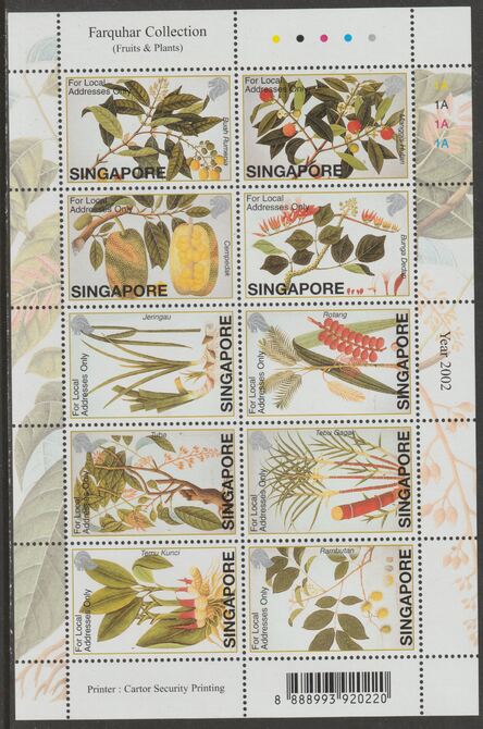 Singapore 2002 Natural Hstory - Fruits & Plants perf sheetlet containing 10 values unmounted mint, SG1157-66, stamps on , stamps on  stamps on fruit, stamps on  stamps on plants