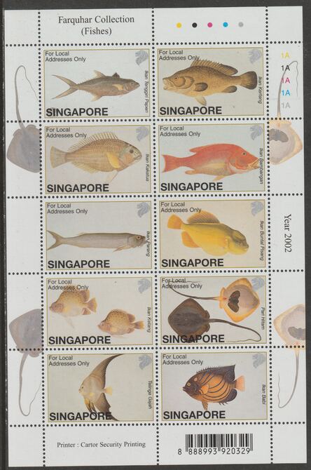 Singapore 2002 Natural Hstory - Fish perf sheetlet containing 10 values unmounted mint, SG1197-2006, stamps on , stamps on  stamps on fish