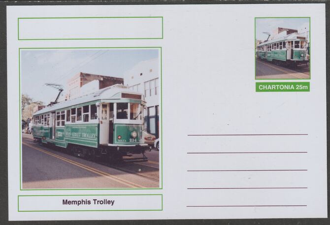 Chartonia (Fantasy) Buses & Trams - Memphis Trolley postal stationery card unused and fine, stamps on transport, stamps on trams