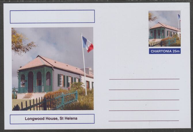 Chartonia (Fantasy) Landmarks - Longwood House, St Helena postal stationery card unused and fine, stamps on tourism, stamps on napoleon