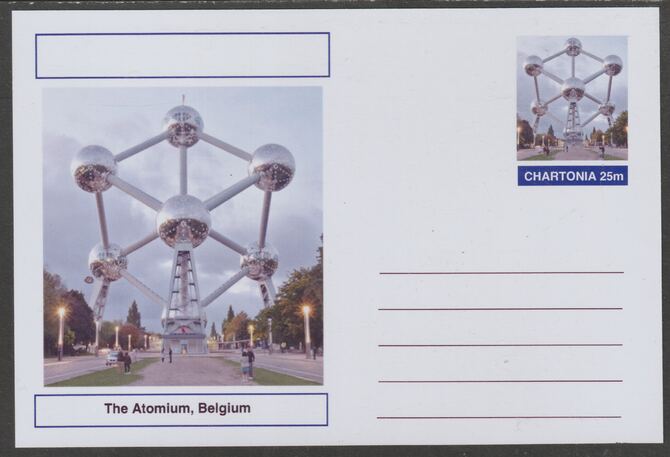 Chartonia (Fantasy) Landmarks - The Atomium, Belgium postal stationery card unused and fine, stamps on , stamps on  stamps on tourism, stamps on  stamps on 