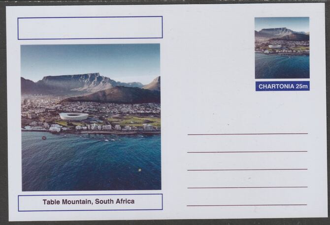 Chartonia (Fantasy) Landmarks - Table Mountain, South Africa postal stationery card unused and fine, stamps on tourism, stamps on mountains