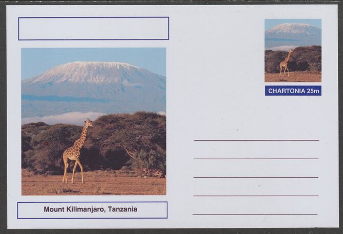 Chartonia (Fantasy) Landmarks - Mount Kilimanjaro, Tanzania postal stationery card unused and fine, stamps on tourism, stamps on mountains