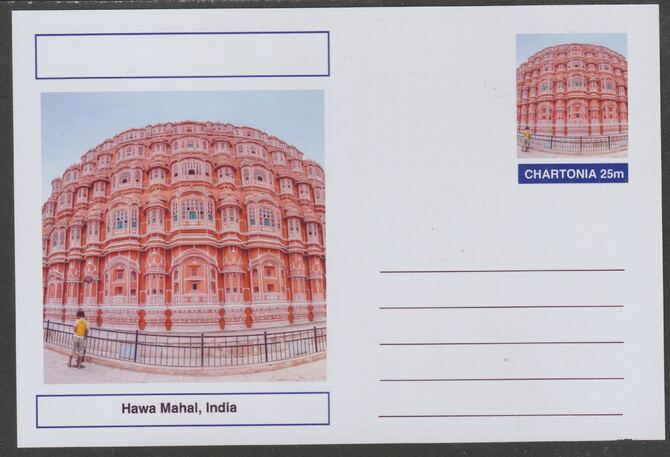 Chartonia (Fantasy) Landmarks - Hawa Mahal, India postal stationery card unused and fine, stamps on tourism, stamps on architecture