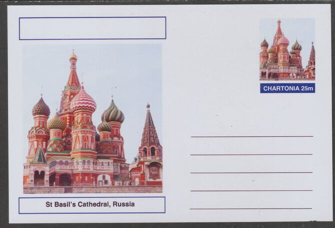 Chartonia (Fantasy) Landmarks - St Basil's Cathedral, Russia postal stationery card unused and fine, stamps on , stamps on  stamps on tourism, stamps on  stamps on architecture, stamps on  stamps on cathedrals