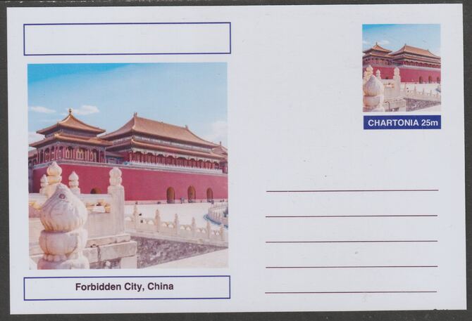 Chartonia (Fantasy) Landmarks - Forbidden City, China postal stationery card unused and fine, stamps on , stamps on  stamps on tourism, stamps on  stamps on architecture