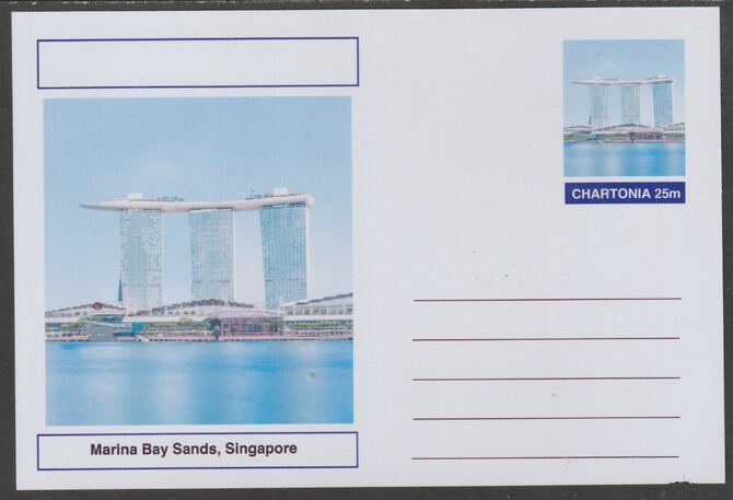 Chartonia (Fantasy) Landmarks - Marina Bay Sands, Singapore postal stationery card unused and fine, stamps on , stamps on  stamps on tourism, stamps on  stamps on architecture