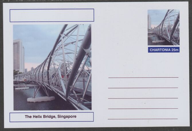 Chartonia (Fantasy) Bridges - The Helix Bridge, Singapore postal stationery card unused and fine, stamps on tourism, stamps on bridges, stamps on civil engineering