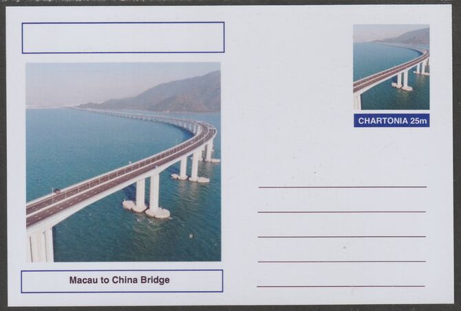 Chartonia (Fantasy) Bridges - Macau to China Bridge, Singapore postal stationery card unused and fine, stamps on tourism, stamps on bridges, stamps on civil engineering