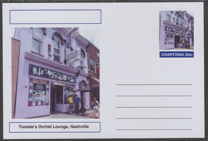 Chartonia (Fantasy) Landmarks - Tootsi's Orchid Lounge, Nashville postal stationery card unused and fine, stamps on tourism, stamps on music, stamps on country