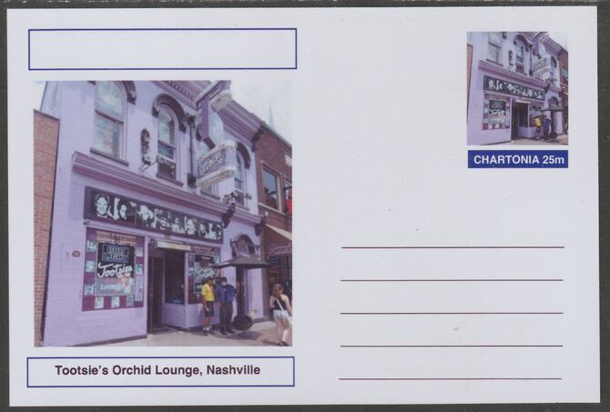 Chartonia (Fantasy) Landmarks - Tootsis Orchid Lounge, Nashville postal stationery card unused and fine, stamps on tourism, stamps on music, stamps on country