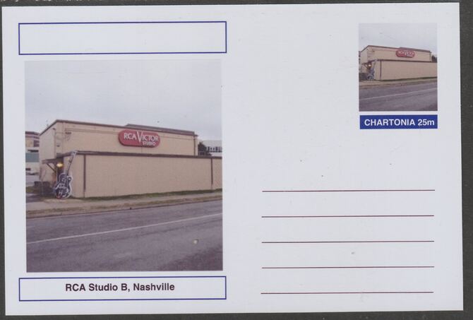 Chartonia (Fantasy) Landmarks - RCA Studio B, Nashville postal stationery card unused and fine, stamps on tourism, stamps on music, stamps on country