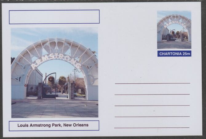 Chartonia (Fantasy) Landmarks - Louis Armstrong Park, New Orleans postal stationery card unused and fine, stamps on , stamps on  stamps on tourism, stamps on  stamps on music, stamps on  stamps on jazz
