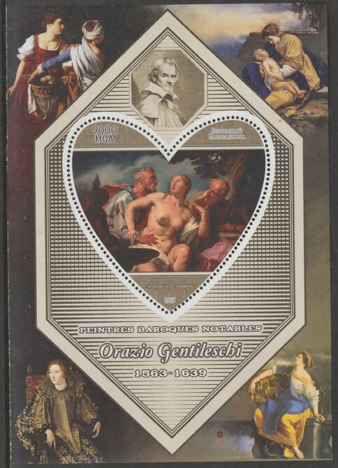 Madagascar 2015 Baraque Painters - Orazio Gentileschi perf deluxe sheet containing one heart shaped value unmounted mint, stamps on arts, stamps on paintings, stamps on baroque, stamps on gentileschi, stamps on heart, stamps on shaped