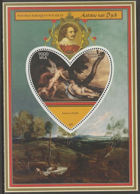 Madagascar 2015 Baraque Painters - Anthony van Dyck perf deluxe sheet containing one heart shaped value unmounted mint, stamps on arts, stamps on paintings, stamps on baroque, stamps on van dyck, stamps on heart, stamps on shaped