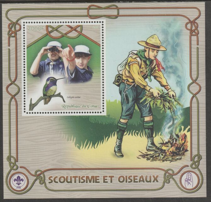 Congo 2015 Scouts & Birds perf m/sheetlet #1 containing one value unmounted mint, stamps on , stamps on  stamps on scouts, stamps on  stamps on birds