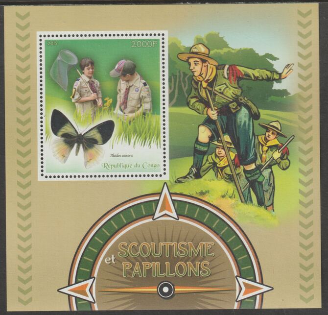 Congo 2015 Scouts & Butterflies perf m/sheetlet #1 containing one value unmounted mint, stamps on , stamps on  stamps on scouts, stamps on  stamps on butterflies