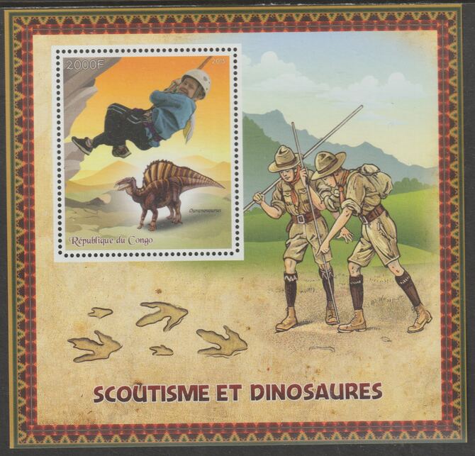 Congo 2015 Scouts & Dinosaurs perf m/sheetlet #1 containing one value unmounted mint, stamps on , stamps on  stamps on scouts, stamps on  stamps on dinosaurs