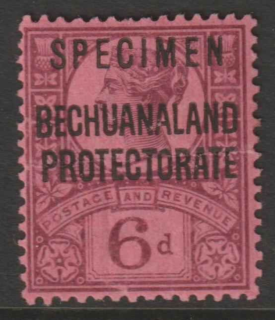 Bechuanaland 1902 Overprint on  GB 6d Jubilee overprinted SPECIMEN with gum but horiz crease, only about 750 produced SG 65s, stamps on specimens