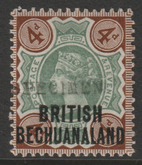 Bechuanaland 1891 Overprint on  GB 4d Jubilee handstamped SPECIMEN with gum only 345 produced SG 35s, stamps on specimens