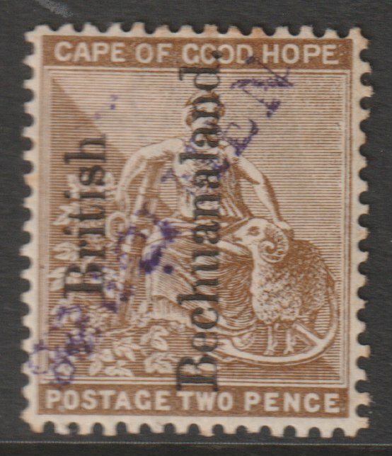 Bechuanaland 1891 Overprint on  Cape 2d handstamped SPECIMEN (type BEC2 diagonally) large hinge remainder and poor gum but only 345 produced SG 32s, stamps on specimens