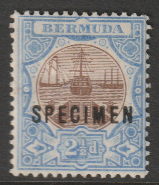 Bermuda 1906 Dry Dock 2.5d overprinted SPECIMEN fine with gum but rust spot, only about 400 produced SG 40s, stamps on specimens