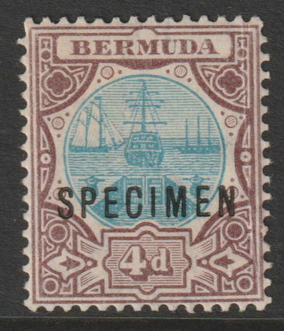Bermuda 1906 Dry Dock 4d overprinted SPECIMEN fine with gum only about 400 produced SG 42s, stamps on , stamps on  stamps on specimens