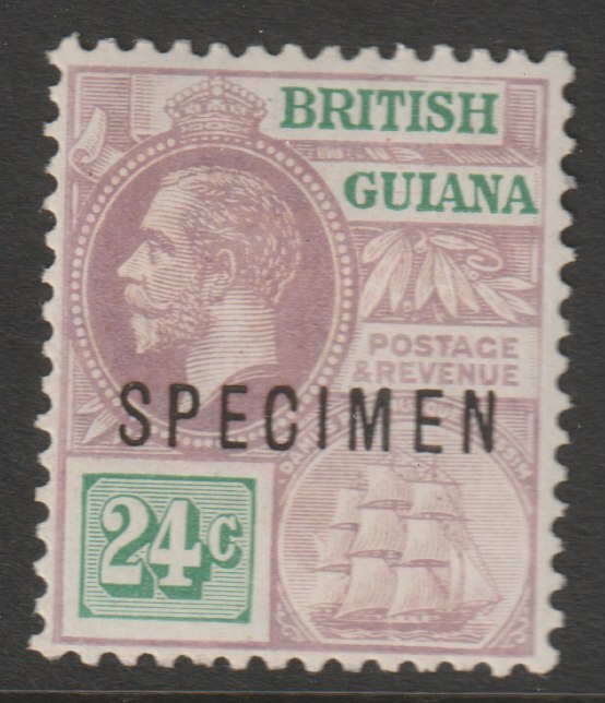 British Guiana 1921 KG5 Script 24c purple & green overprinted SPECIMEN fine with gum and only about 400 produced SG 278s, stamps on , stamps on  stamps on specimens
