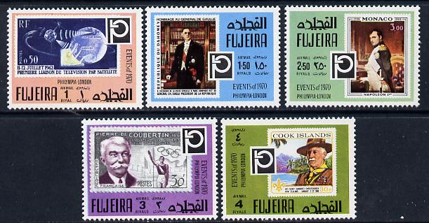 Fujeira 1972 Philympia Stamp Exhibition set of 5 (Mi 1457-61A) unmounted mint, stamps on , stamps on  stamps on postal, stamps on stamp on stamp, stamps on scouts     olympics     sport     space      personalities   napoleon     stamp exhibitions, stamps on  stamps on stamponstamp