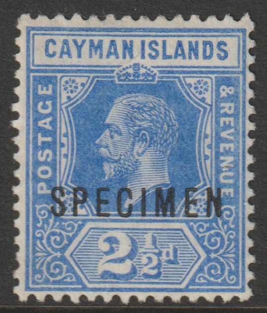 Cayman Islands 1912 KG5 Crown CA 2.5d blue overprinted SPECIMEN very fine with gum and only about 400 produced SG 44s, stamps on , stamps on  stamps on specimens