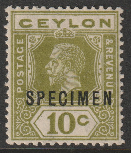 Ceylon 1921 KG5 Multiple Script 10c sage-green overprinted SPECIMEN with gum and only about 400 produced SG 346s, stamps on specimens