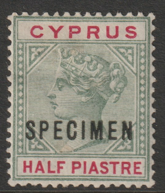Cyprus 1894 QV Key Plate 1/2pi overprinted SPECIMEN with gum and only about 750 produced SG 40s, stamps on specimens