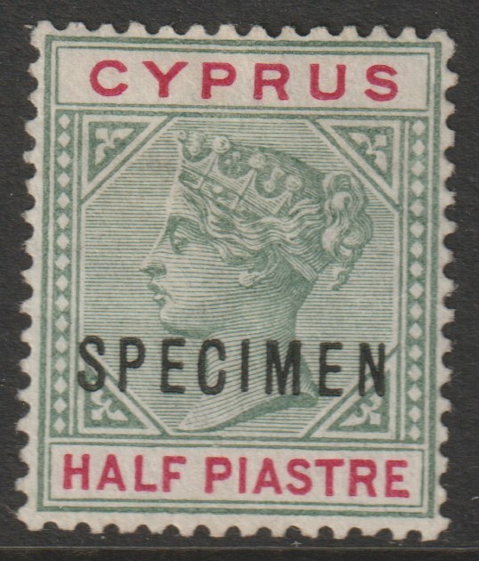 Cyprus 1894 QV Key Plate 1/2pi overprinted SPECIMEN without gum and only about 750 produced SG 40s, stamps on specimens