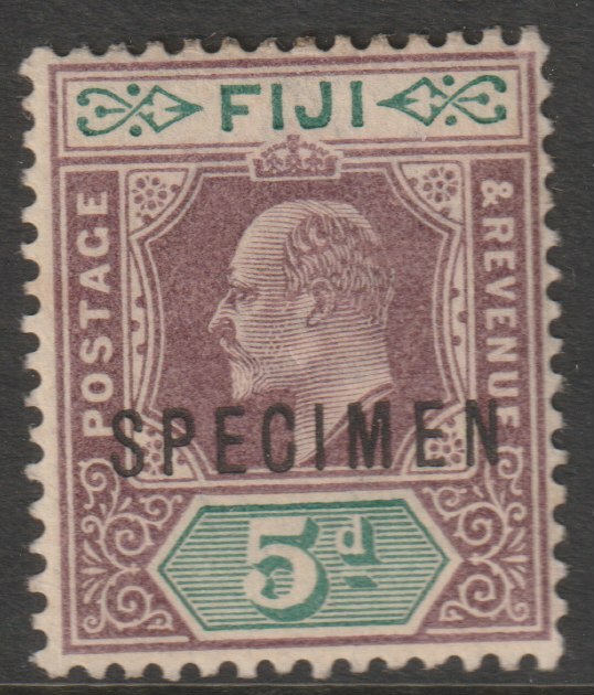 Fiji 1903 KE7 Key Plate Crown CA 5d overprinted SPECIMEN with gum and only about 750 produced SG 110s, stamps on , stamps on  stamps on specimens