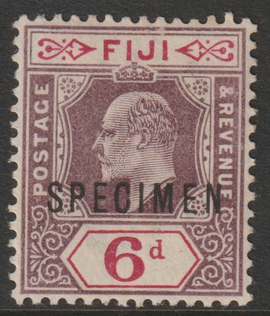 Fiji 1903 KE7 Key Plate Crown CA 6d overprinted SPECIMEN with gum and only about 750 produced SG 111s, stamps on , stamps on  stamps on specimens