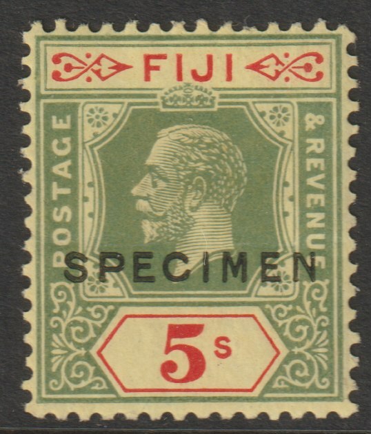 Fiji 19222 KG5 Key Plate Multiple Script 5s overprinted SPECIMEN with gum but horiz crease, only about 400 produced SG 241s, stamps on , stamps on  stamps on specimens
