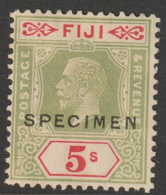 Fiji 19222 KG5 Key Plate Multiple Script 5s overprinted SPECIMEN with gum but somewhat faded, only about 400 produced SG 241s, stamps on specimens