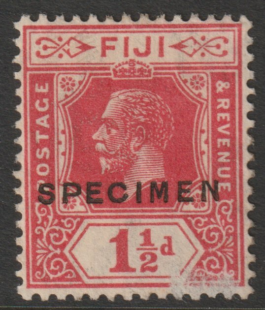 Fiji 19222 KG5 Key Plate Multiple Script 1.5d overprinted SPECIMEN with gum but surface damage, only about 400 produced SG 232s, stamps on specimens