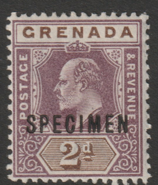 Grenada 1902 KE7 Crown CA Key Plate 2d overprinted SPECIMEN fine with gum and only about 750 produced SG 59s, stamps on , stamps on  stamps on specimens
