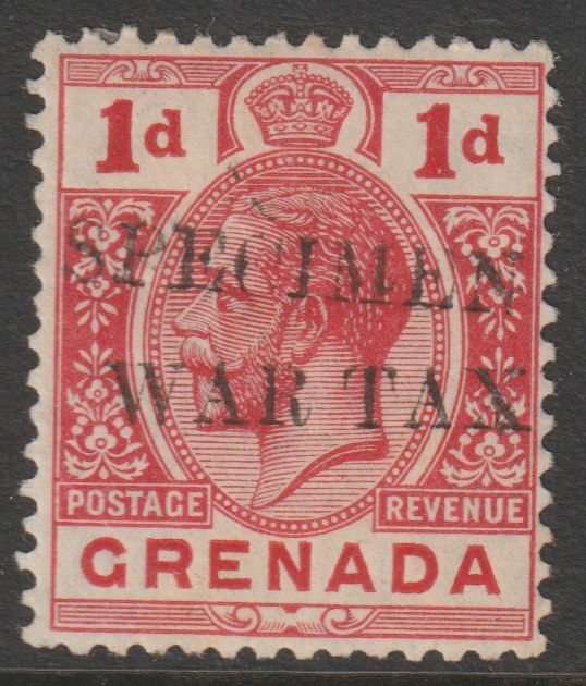 Grenada 1916 KG5 Wart Tax 1d handstamped SPECIMEN fine with gum and only about 400 produced SG 109s, stamps on specimens