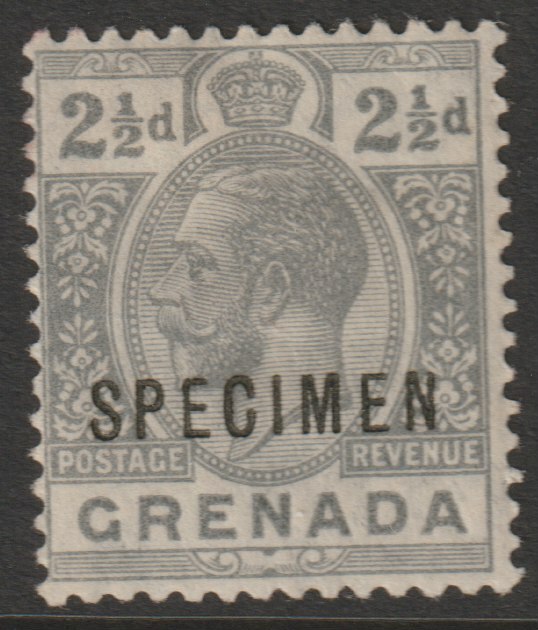 Grenada 1921 KG5 Script CA 2.5d grey overprinted SPECIMEN (type D12) with gum and only about 400 produced SG 117s, stamps on specimens