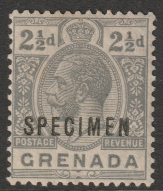 Grenada 1921 KG5 Script CA 2.5d grey overprinted SPECIMEN (type D12) with gum and only about 400 produced SG 117s, stamps on specimens