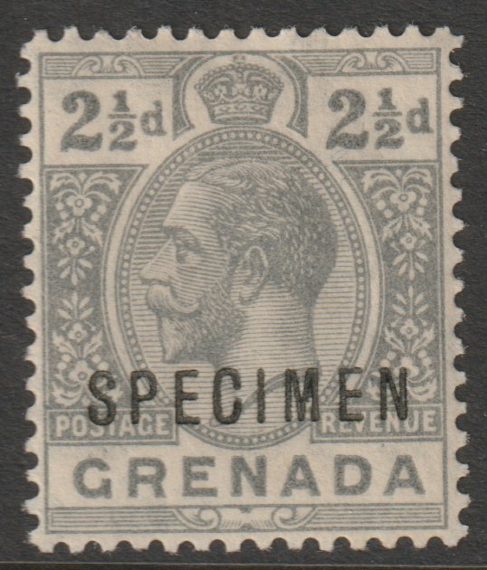 Grenada 1921 KG5 Script CA 2.5d grey overprinted SPECIMEN (type D12) with gum and only about 400 produced SG 117s, stamps on specimens