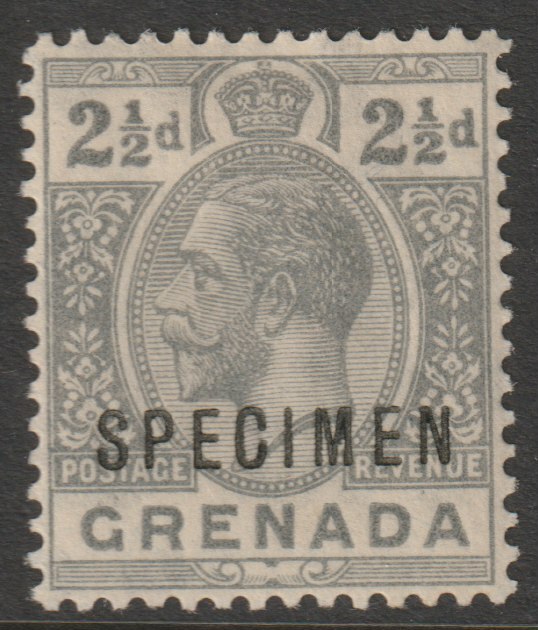 Grenada 1921 KG5 Script CA 2.5d grey overprinted SPECIMEN (type D12) with gum and only about 400 produced SG 117s, stamps on specimens