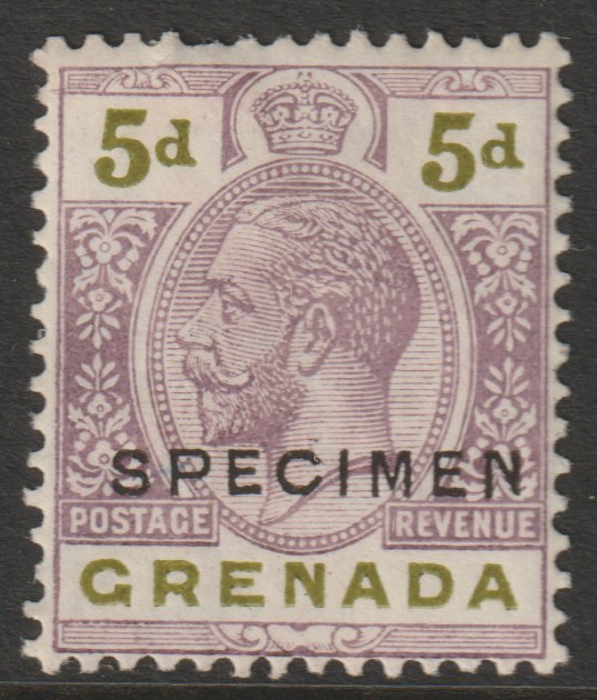 Grenada 1921 KG5 Script CA 5d overprinted SPECIMEN (type D16) fine with gum and only about 400 produced SG 124s, stamps on specimens