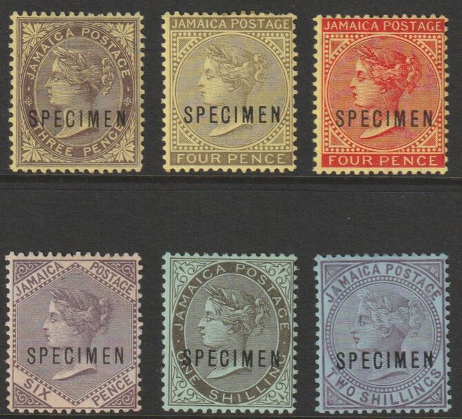 Jamaica 1905 QV set of 6 overprinted SPECIMEN (type D12) very fine with gum and only about 750 produced SG 47s-56s, stamps on specimens